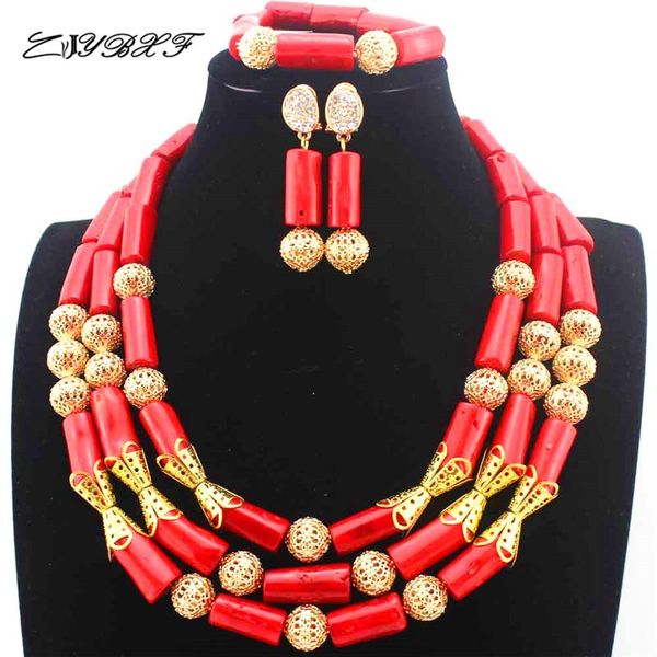 earrings & necklace marvelous red african coral beads jewelry set nigerian wedding l1137, Silver