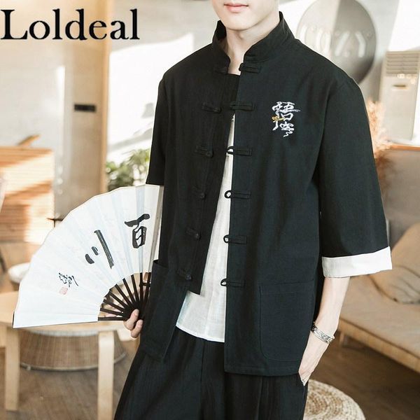 men's casual shirts loldeal chinese style 3/4 sleeve shirt comfortable cotton and linen embroidery stand collar hanfu, White;black
men's casual shirts loldeal chinese style 3/4 sleeve shirt comfortable cotton and linen embroidery stand collar hanfu, White;black