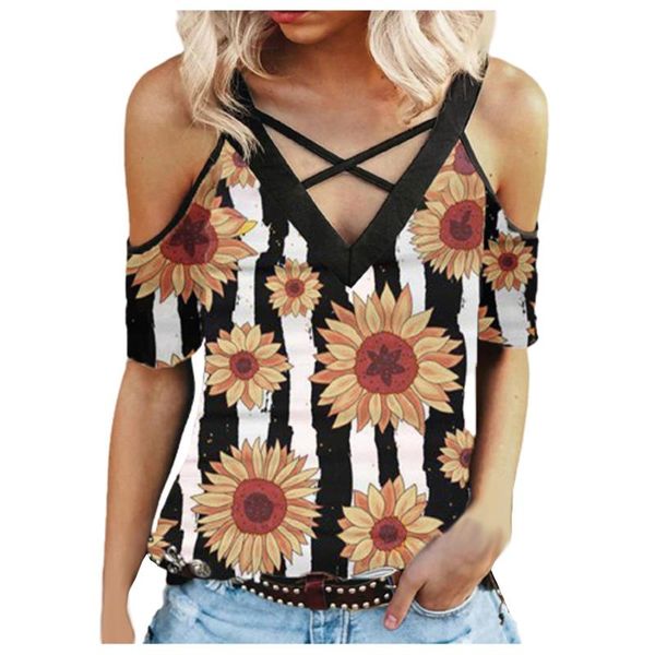 women's blouses & shirts cross bandage womens harajuku 3d sunflower printed casual v-neck cold shoulder blusas y camisas, White
women's blouses & shirts cross bandage womens harajuku 3d sunflower printed casual v-neck cold shoulder blusas y camisas, White