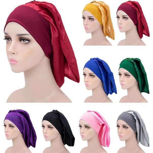women long barrel solid color sleeping cap bonnet satin breathable turban sleep headwear caps bonnets hats for beanie hat, Blue;gray
women long barrel solid color sleeping cap bonnet satin breathable turban sleep headwear caps bonnets hats for beanie hat, Blue;gray