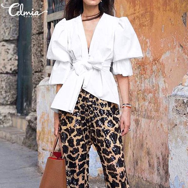 women's blouses & shirts celmia fashion shirt deep v-neck blouse puff sleeve casual buttons elegant ol office female solid blusas, White
women's blouses & shirts celmia fashion shirt deep v-neck blouse puff sleeve casual buttons elegant ol office female solid blusas, White