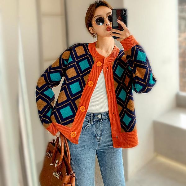 women's knits & tees autumn winter ladies sweater cardigan for women long sleeve geometric pattern loose sweaters sl197, White
women's knits & tees autumn winter ladies sweater cardigan for women long sleeve geometric pattern loose sweaters sl197, White