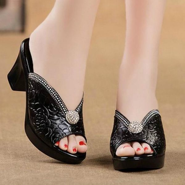 luxury women genuine leather sandals thick high heels fretwork rhinestone platform fashion dress ladies shoes zapatos de mujer, Black
luxury women genuine leather sandals thick high heels fretwork rhinestone platform fashion dress ladies shoes zapatos de mujer, Black