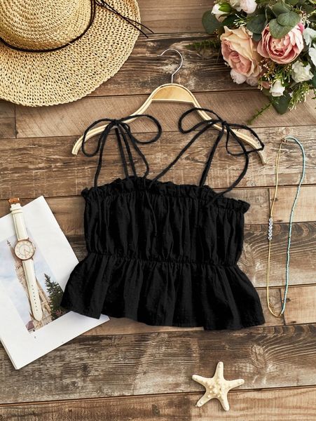 knot shoulder swiss dot ruffle hem cami n8tu#, White
knot shoulder swiss dot ruffle hem cami n8tu#, White