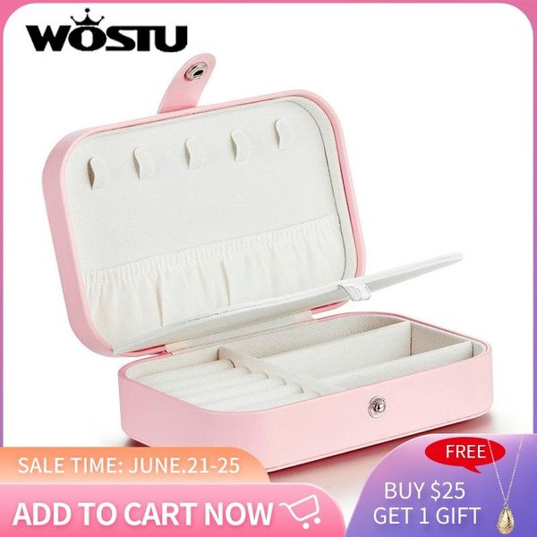 jewelry pouches, bags wostu universal organizer display travel case boxes portable box button leather storage zipper jewelers, Pink;blue