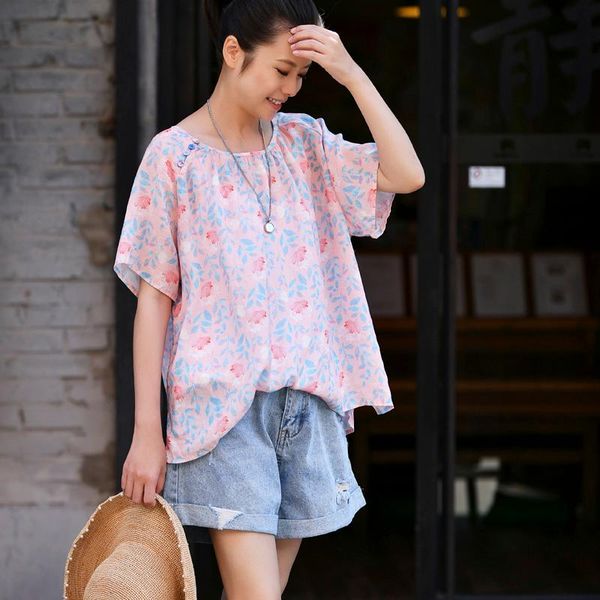 women's blouses & shirts micoco c6765 artistic round collar, short sleeve loose printed cotton and linen thin summer blouse, White
women's blouses & shirts micoco c6765 artistic round collar, short sleeve loose printed cotton and linen thin summer blouse, White