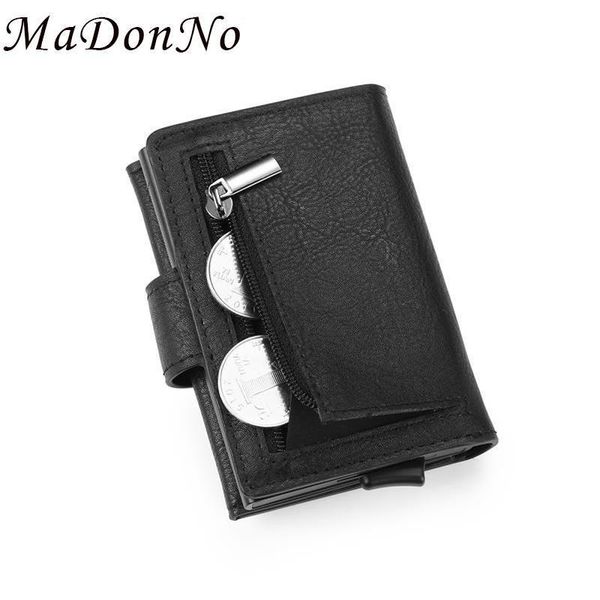 rfid card holder men wallets money bags slim thin leather metal magic smart wallet male coin purse small black walet, Red;black