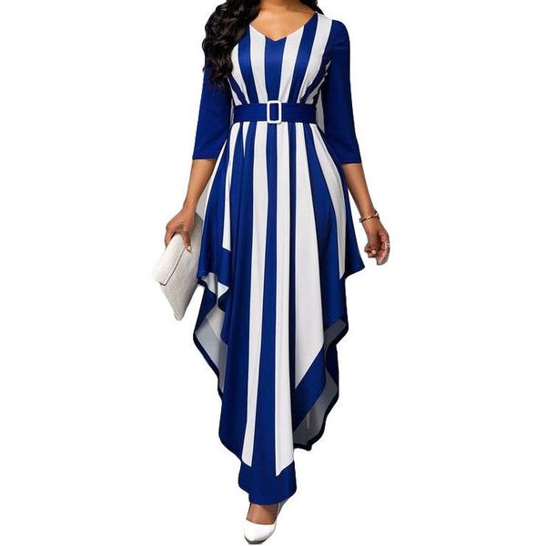 fashion asymmetry dress women v neck print striped plus size maxi long african clothing slim elegant office lady wear casual dresses, Black;gray
fashion asymmetry dress women v neck print striped plus size maxi long african clothing slim elegant office lady wear casual dresses, Black;gray