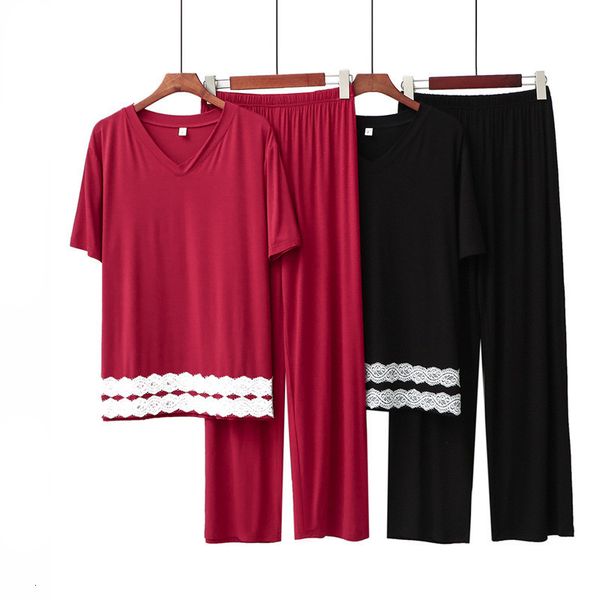 women's sleepwear home wear modal v-neck summer pajamas set short sleeved trousers lace pijamas suit cotton women pyjama femme fws, Black;red
women's sleepwear home wear modal v-neck summer pajamas set short sleeved trousers lace pijamas suit cotton women pyjama femme fws, Black;red