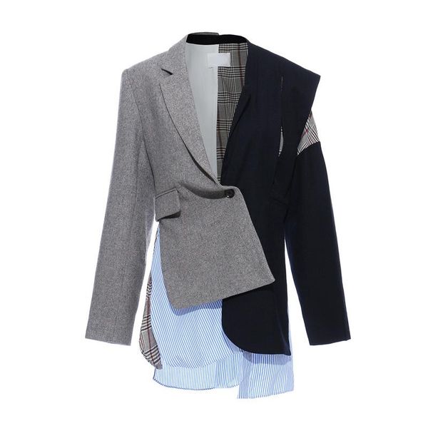 women's suits & blazers asymmetrical women blazer casual patchwork notched long sleeve irregular hit color female fashion clothes, White;black
women's suits & blazers asymmetrical women blazer casual patchwork notched long sleeve irregular hit color female fashion clothes, White;black