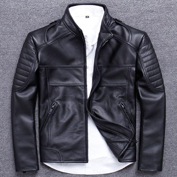 men's leather & faux clothing man head layer cowhide locomotive jacket male short a stand lead handsome wear real genuine, Black
men's leather & faux clothing man head layer cowhide locomotive jacket male short a stand lead handsome wear real genuine, Black