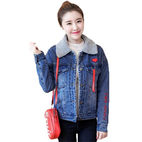 women's jackets 2021 korean short denim jacket female autumn winter thickening slim lamb cashmere coat for women casual jeans outerwear, Black;brown
women's jackets 2021 korean short denim jacket female autumn winter thickening slim lamb cashmere coat for women casual jeans outerwear, Black;brown