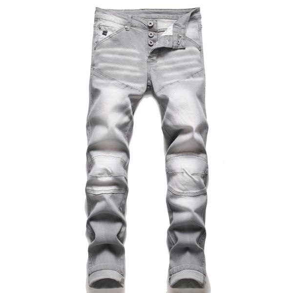 men's jeans spring autumn european pantalon homme gray hole splicing slim elastic motorcycle hip hop men, Blue
men's jeans spring autumn european pantalon homme gray hole splicing slim elastic motorcycle hip hop men, Blue
