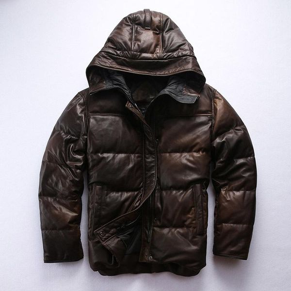 men's leather & faux 2021 hooded down winter genuine coat men vintage camouflage brown causal sheepskin jacket male, Black
men's leather & faux 2021 hooded down winter genuine coat men vintage camouflage brown causal sheepskin jacket male, Black