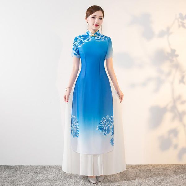 ethnic clothing short sleeve blue-white gradient qipao women chiffon cheongsam vintage floral stage performance dresses large size vest, Red
ethnic clothing short sleeve blue-white gradient qipao women chiffon cheongsam vintage floral stage performance dresses large size vest, Red
