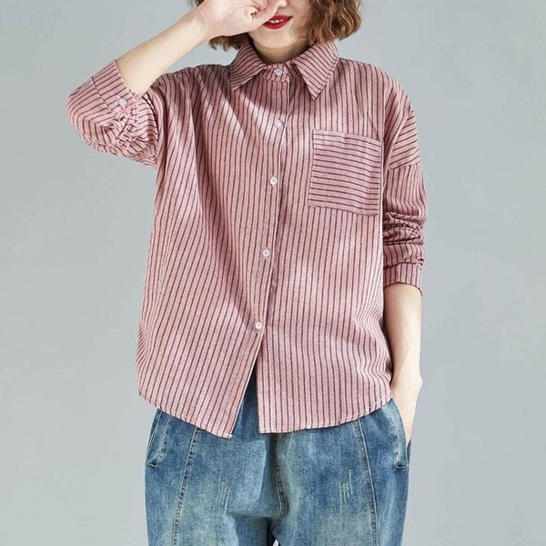 women cotton linen casual shirts 2021 autumn korean style vintage striped all-match loose female long sleeve s2468 women's blouses, White
women cotton linen casual shirts 2021 autumn korean style vintage striped all-match loose female long sleeve s2468 women's blouses, White