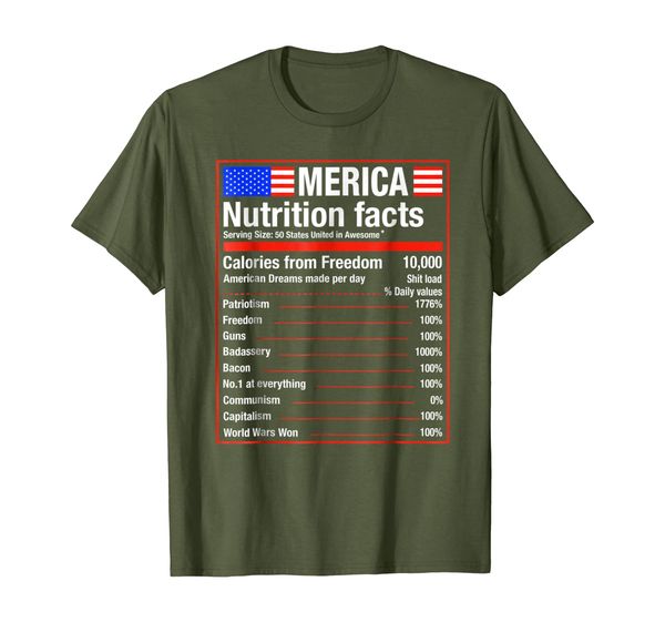 merica nutrition facts patriotic tshirt, White;black 
merica nutrition facts patriotic tshirt, White;black