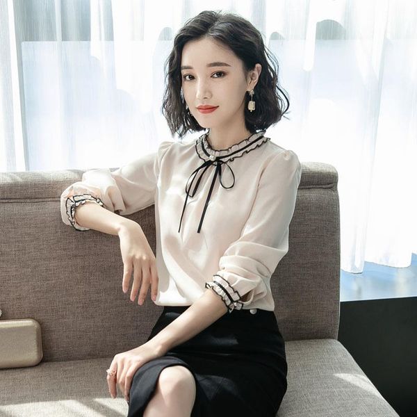 women's blouses & shirts 2021 spring women bow ruffled loose chiffon + blouse shirtige blue black 5801, White
women's blouses & shirts 2021 spring women bow ruffled loose chiffon + blouse shirtige blue black 5801, White