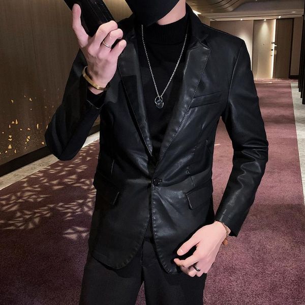 men's suits & blazers one button business casual prom for men korean suit coat solid black slim fit blazer hombre pu leather jacket, White;black
men's suits & blazers one button business casual prom for men korean suit coat solid black slim fit blazer hombre pu leather jacket, White;black