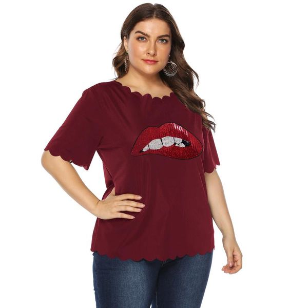 plus size t-shirt summer 2021 sequined lip applique wavy edge casual round neck short sleeve home furnishing appointment, Black
plus size t-shirt summer 2021 sequined lip applique wavy edge casual round neck short sleeve home furnishing appointment, Black
