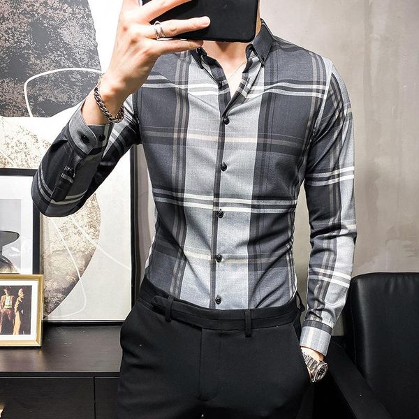 men's casual shirts long-sleeved shirt fashion plaid autumn slim handsome fabric, White;black
men's casual shirts long-sleeved shirt fashion plaid autumn slim handsome fabric, White;black
