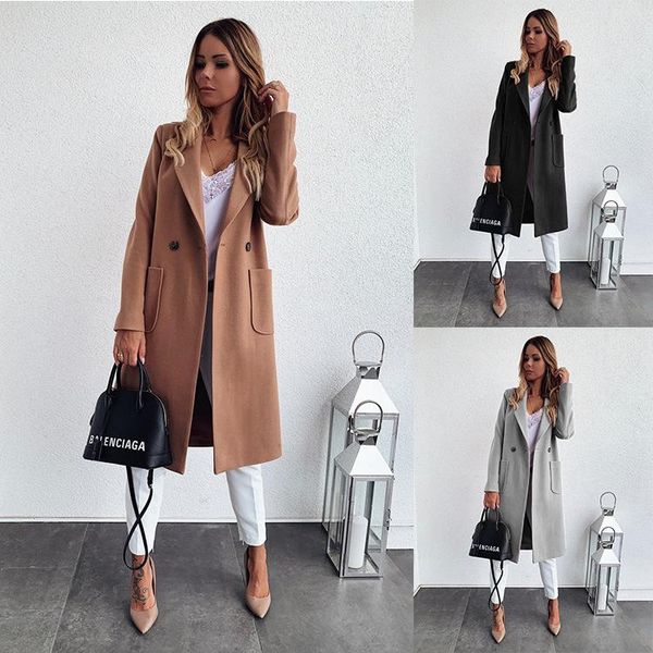 women's trench coats autumn and winter solid color long-sleeved double-pocket suit collar woolen coat women, Tan;black
women's trench coats autumn and winter solid color long-sleeved double-pocket suit collar woolen coat women, Tan;black