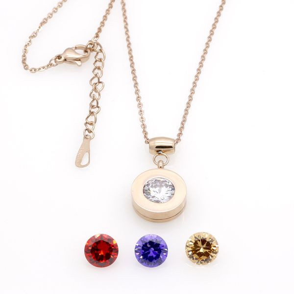 

Fashion Multicolor Round Gemstone Pendant Necklace Three Zircon Jewelry for Women Gift
