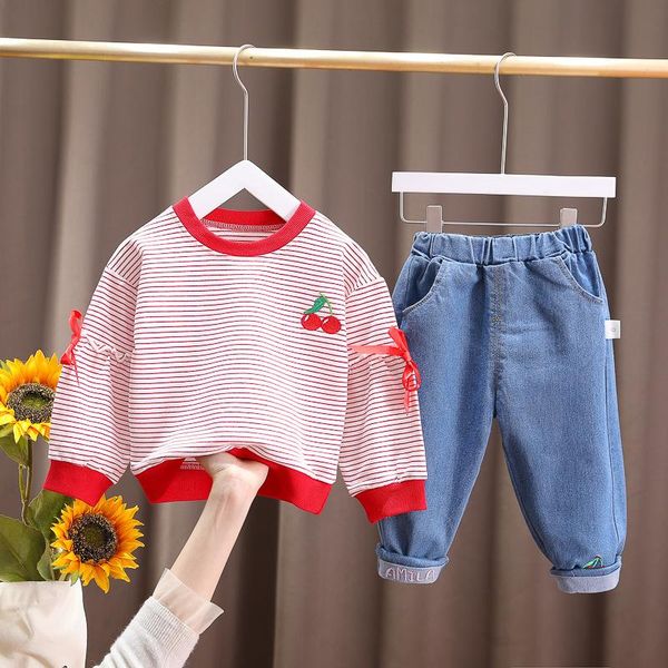spring baby girls clothing sets kids stripe cherry bowknot t shirt jeans toddler infant children vacation costume, White
spring baby girls clothing sets kids stripe cherry bowknot t shirt jeans toddler infant children vacation costume, White