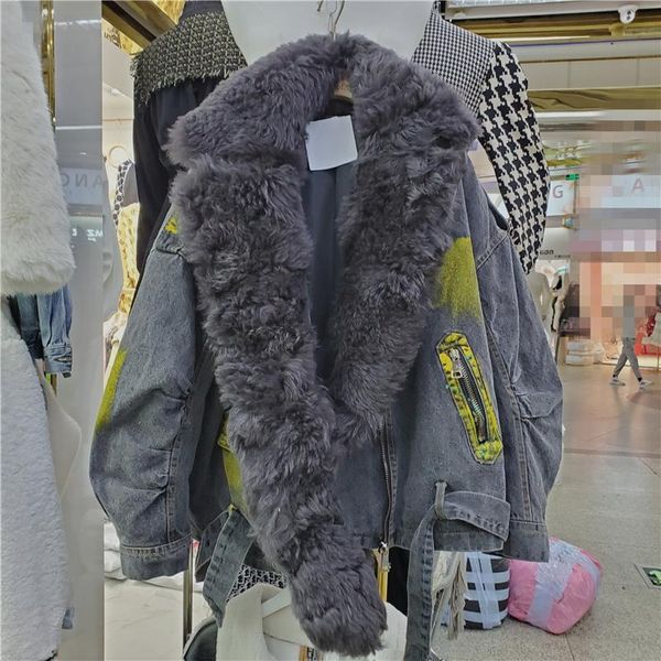 women's jackets autumn winter 2021 vintage tie-dye denim parkas plus sashes loose faux lamb fur collar long sleeve casual chaqueta muje, Black;brown
women's jackets autumn winter 2021 vintage tie-dye denim parkas plus sashes loose faux lamb fur collar long sleeve casual chaqueta muje, Black;brown