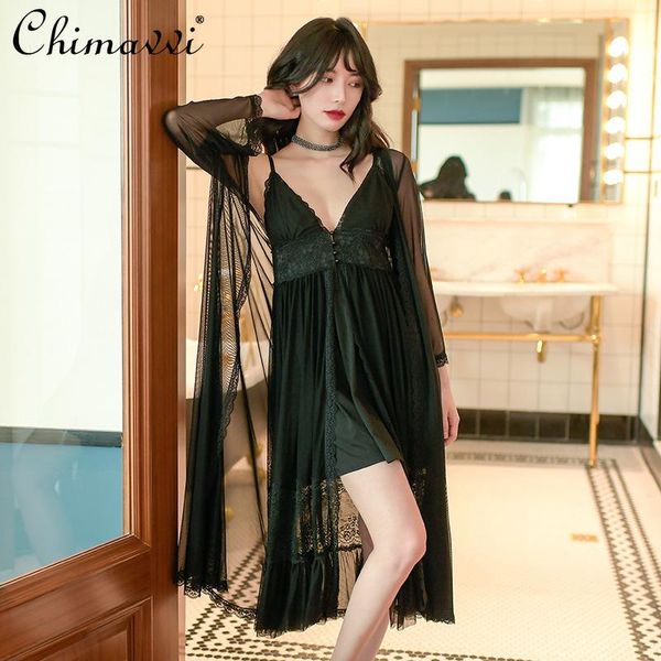 robes for women 2021 spring/summer modal french court style lace long-sleeved nightdress with chest pad pajamas 2-piece set women's sle, Black;red
robes for women 2021 spring/summer modal french court style lace long-sleeved nightdress with chest pad pajamas 2-piece set women's sle, Black;red