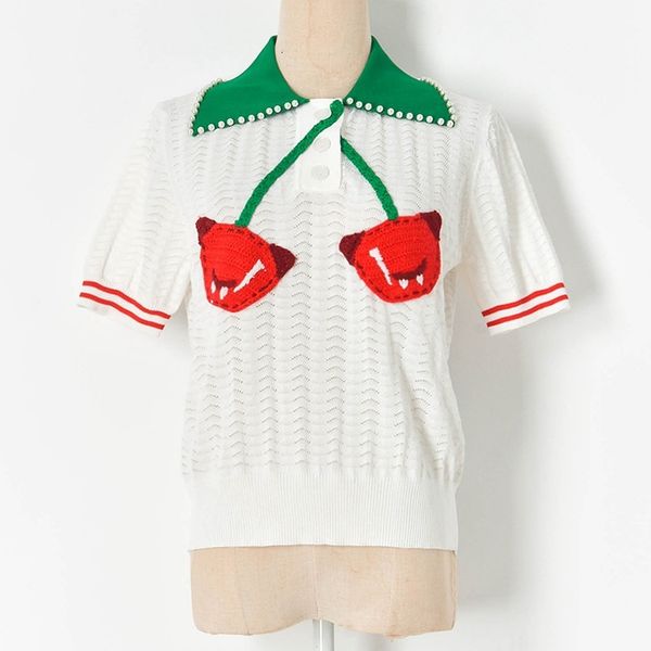 tee sweet cherry embroidery girls out knitted summer beaded lapel white shirt short sleeve sweater shirts
tee sweet cherry embroidery girls out knitted summer beaded lapel white shirt short sleeve sweater shirts