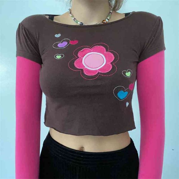 brown floral heart embroidery fake 2 pieces y2k crop t-shirt women o-neck long sleeve casual black tee shirt streetwear 210510, White
brown floral heart embroidery fake 2 pieces y2k crop t-shirt women o-neck long sleeve casual black tee shirt streetwear 210510, White