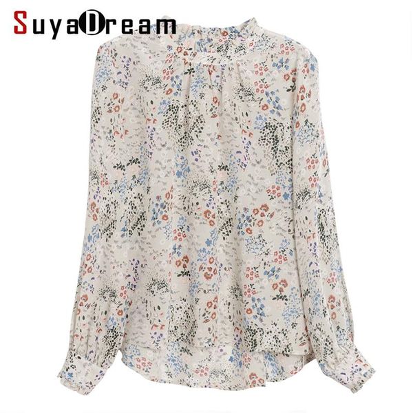 women's blouses & shirts women blouse 100% real silk crepe floral printed shirt stand collar office lady 2021 fall winter, White
women's blouses & shirts women blouse 100% real silk crepe floral printed shirt stand collar office lady 2021 fall winter, White