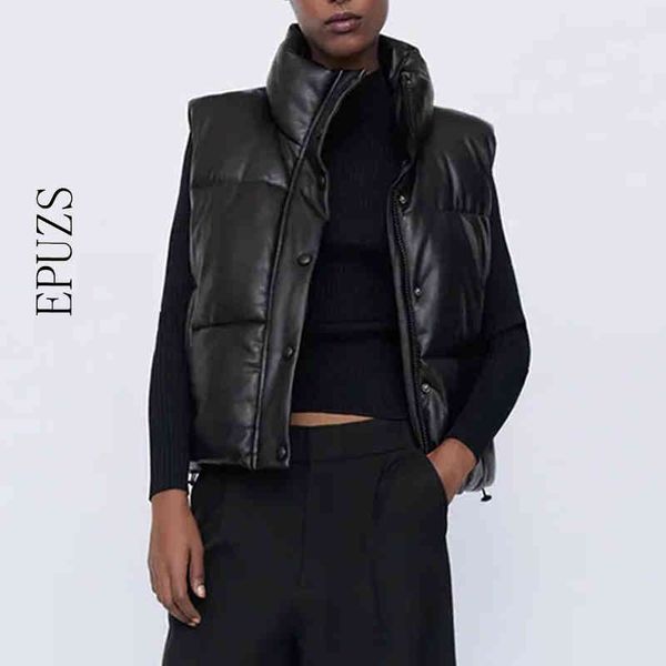 za black stand collar vests women fashion zipper pu leather coats women elegant autumn winter short vests female ladies 210430, Black;white
za black stand collar vests women fashion zipper pu leather coats women elegant autumn winter short vests female ladies 210430, Black;white