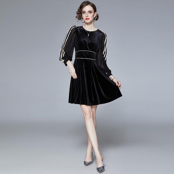 casual dresses 2021 autumn winter women's dress french commuter round neck striped stitching puff sleeve waist female x601, Black;gray
casual dresses 2021 autumn winter women's dress french commuter round neck striped stitching puff sleeve waist female x601, Black;gray