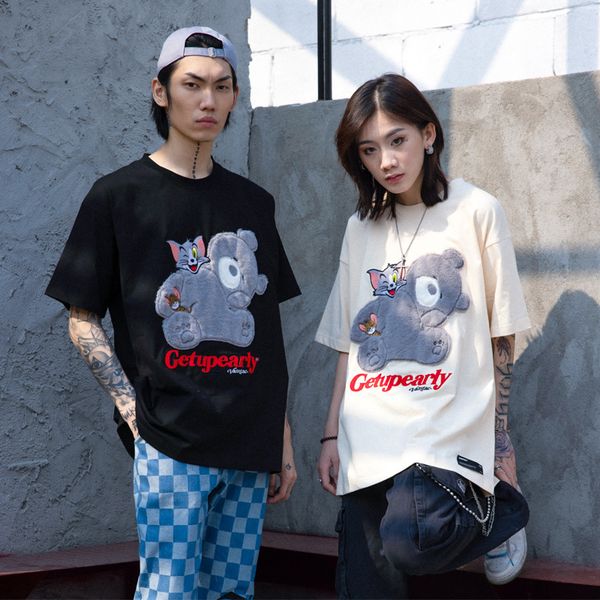 vamtac 2021 spring and summer new style cartoon bear plush embroidery technology chao brand men's and women's loose short sleeves, White;black
vamtac 2021 spring and summer new style cartoon bear plush embroidery technology chao brand men's and women's loose short sleeves, White;black