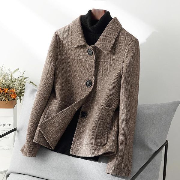 women's wool & blends 2021 herringbone korean short woolen coat small double-sided cashmere autumn and winter wear, Black
women's wool & blends 2021 herringbone korean short woolen coat small double-sided cashmere autumn and winter wear, Black