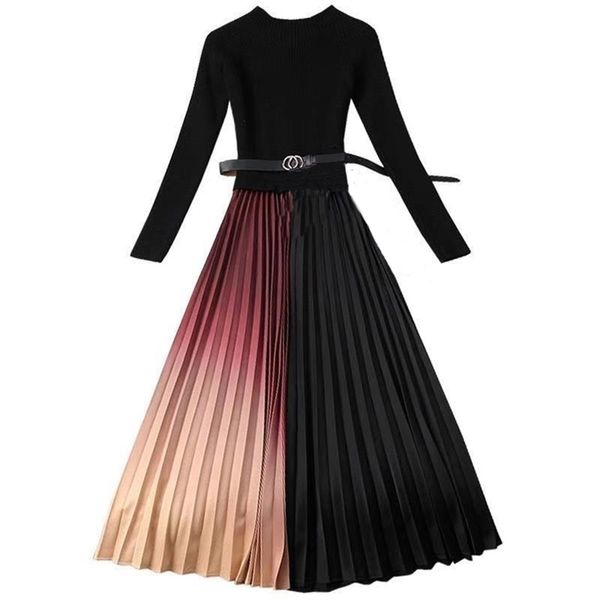 banulin women sweater dress autumn winter female high collar long lleeve sashes knitting patchwork pleated with scarf 211119, Black;gray
banulin women sweater dress autumn winter female high collar long lleeve sashes knitting patchwork pleated with scarf 211119, Black;gray