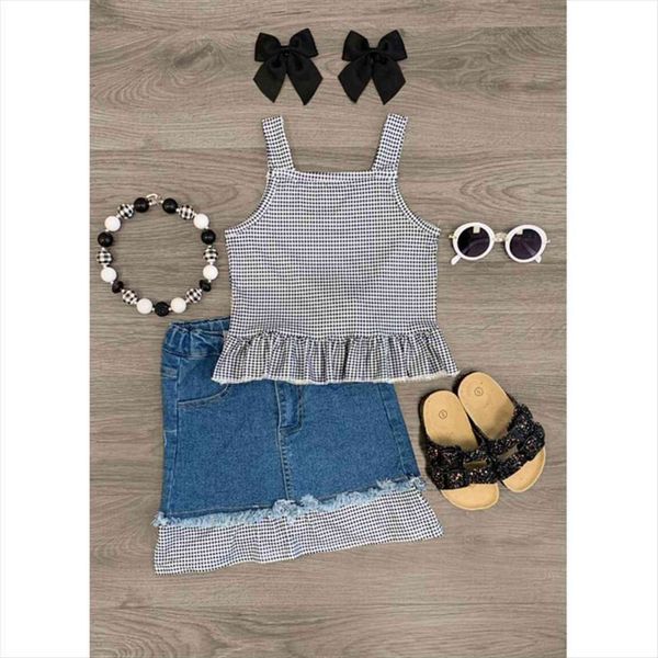 1 6y fashion summer kids girls clothes sets plaid printed sleeveless denim patchwork skirt 2pcs outfits children set, White
1 6y fashion summer kids girls clothes sets plaid printed sleeveless denim patchwork skirt 2pcs outfits children set, White