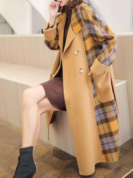 women's trench coats double sided cashmere coat medium and long 2021 winter korean loose plaid over knee stitched tweed, Tan;black
women's trench coats double sided cashmere coat medium and long 2021 winter korean loose plaid over knee stitched tweed, Tan;black
