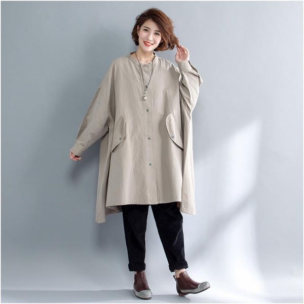 women's trench coats autumn winter women loose solid color casual pockets o-neck collar single breasted bat sleeved knee-length female, Tan;black
women's trench coats autumn winter women loose solid color casual pockets o-neck collar single breasted bat sleeved knee-length female, Tan;black