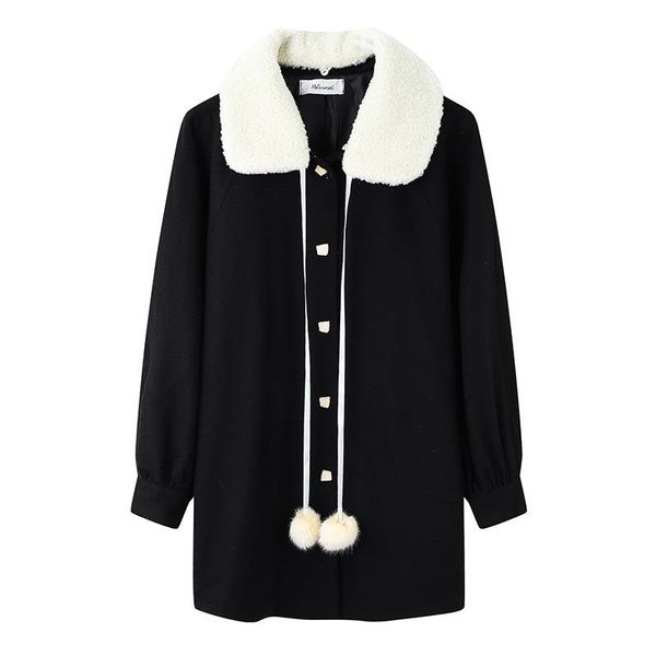women's wool & blends fat mm sweet and age-reducing large size woolen coat plus fertilizer to increase thickening autumn winter, Black
women's wool & blends fat mm sweet and age-reducing large size woolen coat plus fertilizer to increase thickening autumn winter, Black