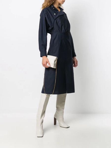 casual dresses woman navy midi dress mandarin collar with buttons long sleeves front slit elegant sale 2021, Black;gray
casual dresses woman navy midi dress mandarin collar with buttons long sleeves front slit elegant sale 2021, Black;gray