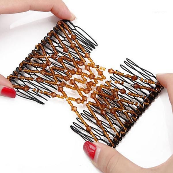 women bead stretchy hair combs magic elastic comb clip hairpins beads1, Silver 
women bead stretchy hair combs magic elastic comb clip hairpins beads1, Silver