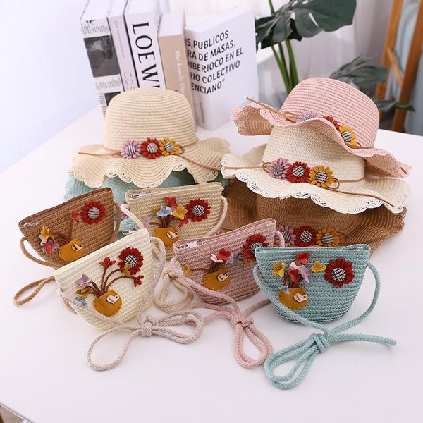 wide brim hats kids summer straw hat bag set lovely sunflower decorative sun beach travel sunscreen cap, Blue;gray
wide brim hats kids summer straw hat bag set lovely sunflower decorative sun beach travel sunscreen cap, Blue;gray