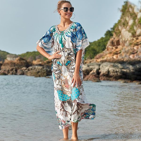 women's swimwear 2021 quick-drying bikini cover-ups bohemian print v-neck summer dress beach tunic women beachwear kaftan swimsuit cove, White;black 
women's swimwear 2021 quick-drying bikini cover-ups bohemian print v-neck summer dress beach tunic women beachwear kaftan swimsuit cove, White;black