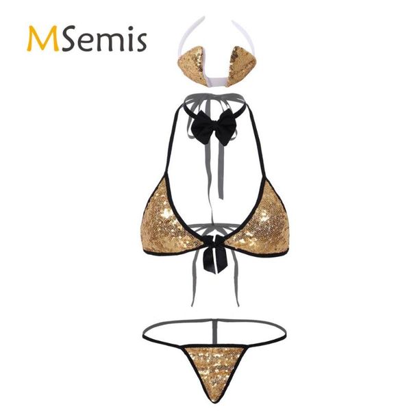 womens shiny sequins bikini lingerie set halter neck tie back bra with g-string thong briefs underwear bowtie and headband one-piece sui
womens shiny sequins bikini lingerie set halter neck tie back bra with g-string thong briefs underwear bowtie and headband one-piece sui