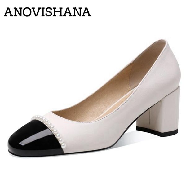 women pumps round toe block heesl genuine leather patchwork pearl vintage soft slip-on big size 42 c2308 dress shoes, Black
women pumps round toe block heesl genuine leather patchwork pearl vintage soft slip-on big size 42 c2308 dress shoes, Black