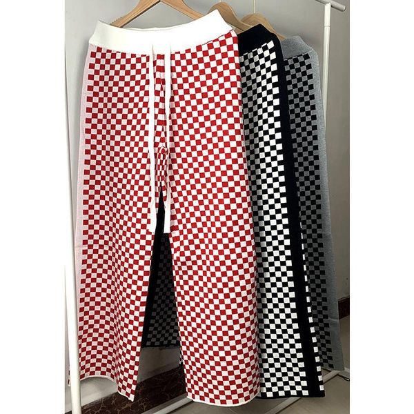 women's pants & capris casual vintage plaid knitted wide leg antumn winter drawstring waist knitting checkerboard loose ladies, Black;white 
women's pants & capris casual vintage plaid knitted wide leg antumn winter drawstring waist knitting checkerboard loose ladies, Black;white