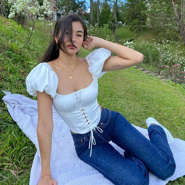 summer women\u2021s fashion puff sleeve pullover korean solid color square collar lace-up exposed navel t-shirt women's, White
summer women\u2021s fashion puff sleeve pullover korean solid color square collar lace-up exposed navel t-shirt women's, White